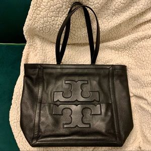 Tory Burch Pebbled Black Leather Large Tote